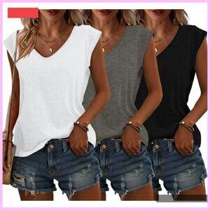 Plus Size V-Neck Cap Sleeve Tees 3-Pack for Workout Beach Vacation